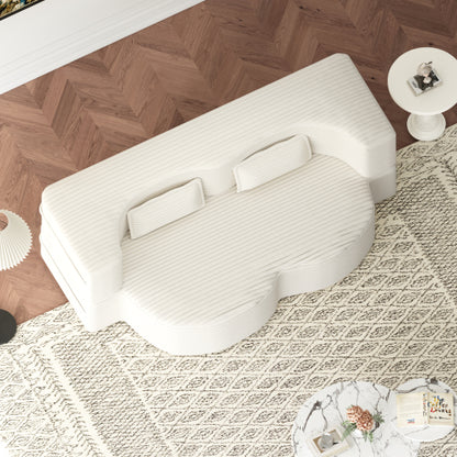 Beige White FullSize PlushCorduroy Convertible Floor SofaBed,2 Pillows