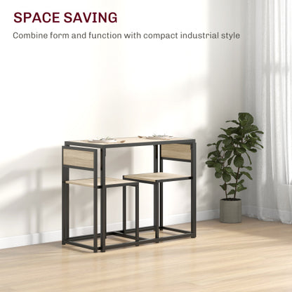 3-Piece Oak Industrial Dining Set, MDF Table & 2 Low Back Stools with Footrests