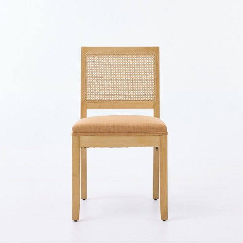 Set of 2 Tan Mid-Century Farmhouse Cane Rattan Dining Chairs, S-Spring Dual Rebound Cushion Solid Hardwood Side Chairs
