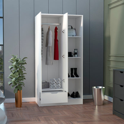 Armoire with 4-Tier Storage Shelves and 1 Drawer White