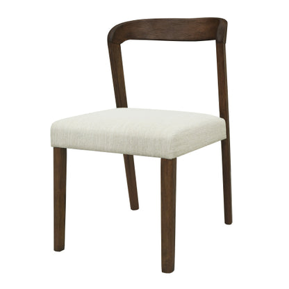 Open Back Rubberwood Dining Chairs with Upholstered Seats, Set of 2, Beige/Walnut