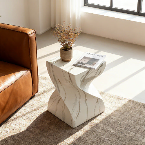 Cement Outdoor End Tables for Patio, GardenAccent Table Faux Terrazzo Accent Table, Modern Small Round Side Tablefor Outside, Tree Stump Garden Stool DrumTable indoor and Outdoor