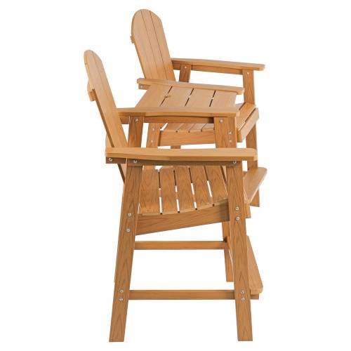 Lounge chair teak color, suitable for all seasons: Outdoor lounge chair, made of sturdy HIPS material, equipped with 304 stainless steel accessories.