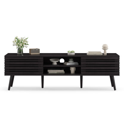 Mid Century Modern 70 inch TV Stand with Fluted Wood Storage Cabinet