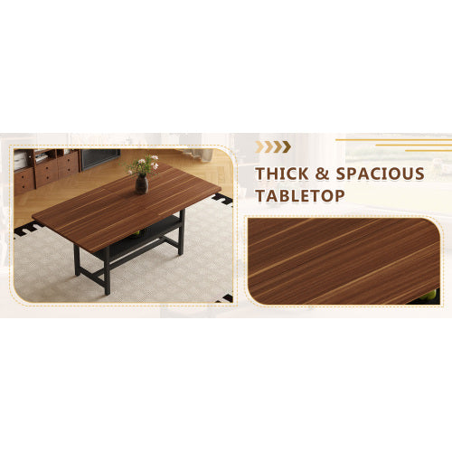 71-Inch Walnut Wood Grain Dining Table with Storage Shelf