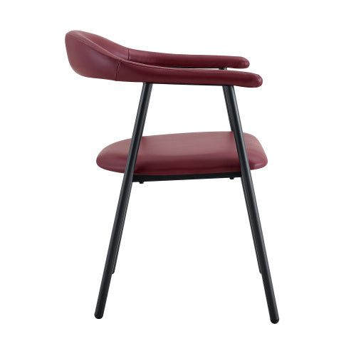 PU Leather Dining Chairs with Black Metal Legs, Set of 4, Reddish Brown