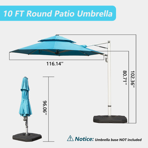 Round Cantilever Umbrella with Center Pole, Lake Blue (Base Not Included)