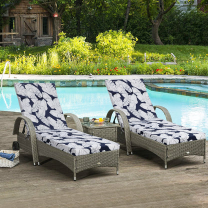 2 Pcs Set Indoor/Outdoor Chaise Lounge Chair Cushion Outdoor Furniture Cushion with Ties, Patio Seat Cushion for Lawn,Pool & Beach,75" x 22.8" x 2" (Blue/Leaf)