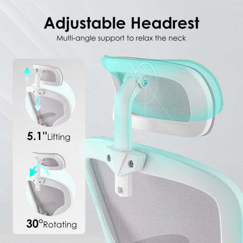 Ergonomic Office Chair, Home Office Desk Chair with Headrest, High Back Computer Chair with Armrests and Adjustable Lumbar Support for Home Office Study Room,White & Gray