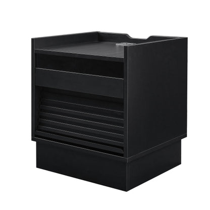 Mid Century Modern Nightstand with Charging Station and LED lights, Night Stand with 2 Drawers, Bedside Tables/End Table for Bedroom or Living Room, Black