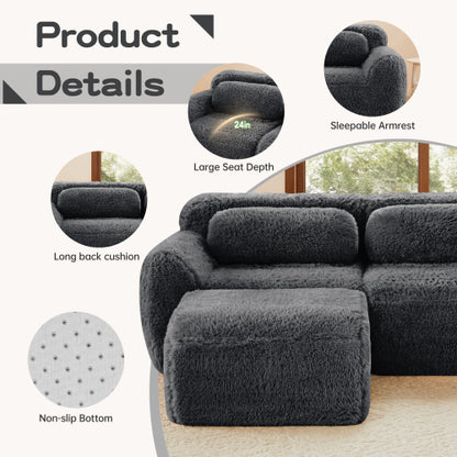 Dark-Grey L-Shaped Boneless Plush-Fabric Modular Sofa with Chaise & Throw Pillows No-Assembly