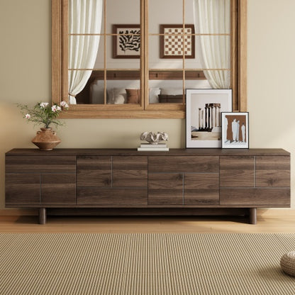 78.7 inch Dark Brown Push-Open TV Stand Solid Pine Leg Media Console Adjustable Shelves For 85 inch TV