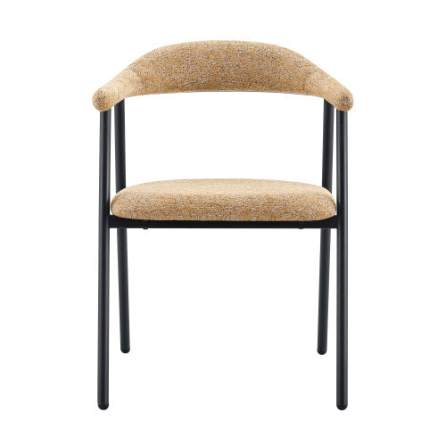 Fabric Upholstered Dining Chairs with Black Metal Legs, Set of 4, Light Khaki
