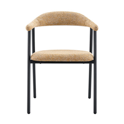 Fabric Upholstered Dining Chairs with Black Metal Legs, Set of 4, Light Khaki