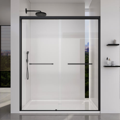 56-60*72 INCH Frame Double Sliding soft-close Shower Doors, Bathroom Sliding Shower Door, (6mm) Thick SGCC Tempered Glass Door For Bathroom Door ,Matte Black
