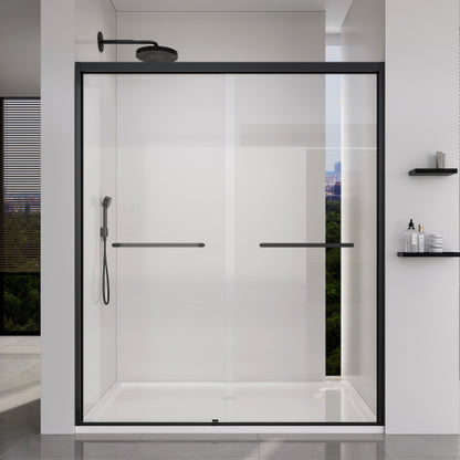 56-60*72 INCH Frame Double Sliding soft-close Shower Doors, Bathroom Sliding Shower Door, (6mm) Thick SGCC Tempered Glass Door For Bathroom Door ,Matte Black