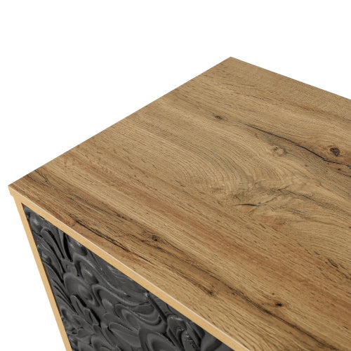 Black Carved Symmetrical Door TV Stand Wood Frame Storage Cabinet for Living Room Entryway