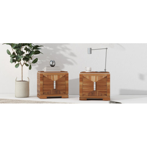 Mid-Century Modern Nightstand, 2 Drawers Wide Sofa Side Table,Wood Diamond Shaped End Table with Storage,Closet with Heavy Duty Base,Small Bedside Table for Bedroom,Living Room,Entrance, Light Brown
