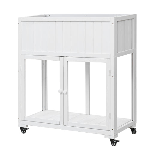 TOPMAX Patio 35.4inch x 17.7inch x 37.4inch Mini Wood Cold Frame Greenhouse with Wheels White