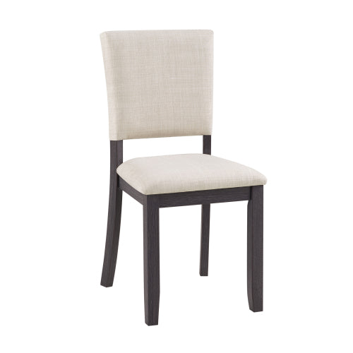 Set of 4 Antique Black & Beige Wooden Dining Chairs, Curved Padded Back, Linen Upholstered Side Chairs, 330lbs