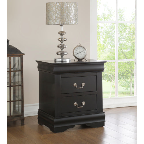 Black 2-Drawer Nightstand with Brushed Nickel Handles