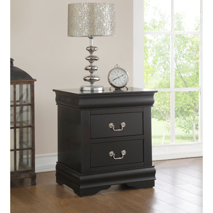 Black 2-Drawer Nightstand with Brushed Nickel Handles