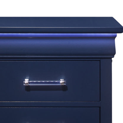 Charlston Blue 2-Drawer Nightstand with LED Lighting, Modern Bedside Storage Cabinet