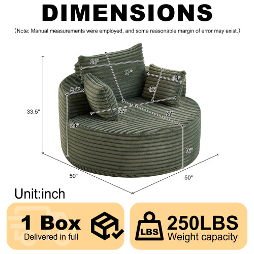 50"L Corduroy Sponge single sofa,No Assembly Required,Fluffy Modern Sleeper Chair for Living room, Bedroom, Lounge and Projection Room(Not a swivel chair.)