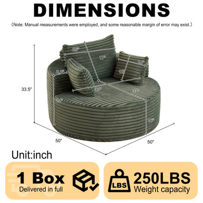 50"L Corduroy Sponge single sofa,No Assembly Required,Fluffy Modern Sleeper Chair for Living room, Bedroom, Lounge and Projection Room(Not a swivel chair.)
