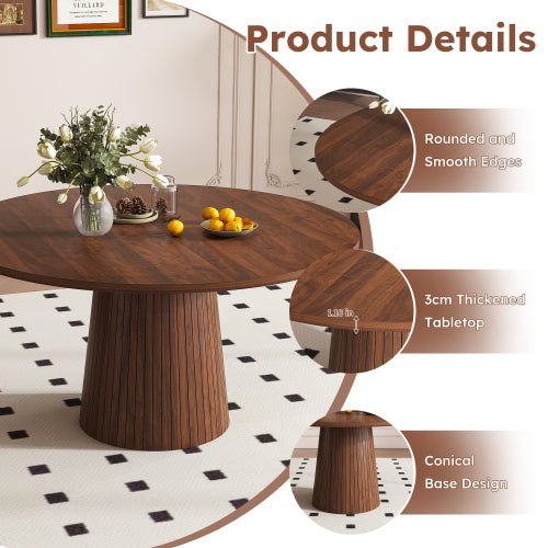 47 Inch Round Farmhouse Dining Table, Walnut Finish