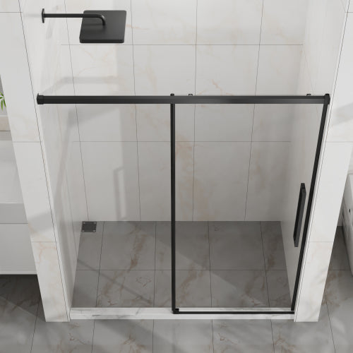 Goodyo 60" W x 72" H Sliding Shower Door, Semi-Frameless Glass Shower Door, 1/4" (6mm) Thick Tempered Clear Glass with Easy-clean Coating, Stainless Steel Hardware, Matte Black