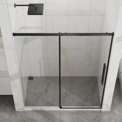 Goodyo 60" W x 72" H Sliding Shower Door, Semi-Frameless Glass Shower Door, 1/4" (6mm) Thick Tempered Clear Glass with Easy-clean Coating, Stainless Steel Hardware, Matte Black