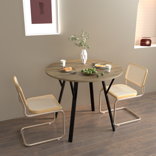 35.43 Inch Round Dining Table with MDF Top and Black Metal Legs
