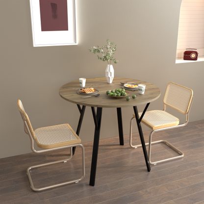 35.43 Inch Round Dining Table with MDF Top and Black Metal Legs