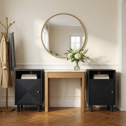 Set of 2 Black Nightstands with Charging Station, 15.7inch¡Á15.7inch¡Á24.4inchH