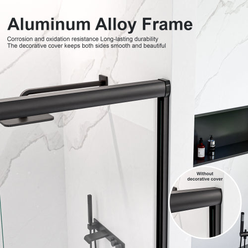 56"-60"W*72" H Semi-Frameless Double Sliding Shower Door, Bypass Shower Door, 1/4" (6mm) Thick SGCC Tempered Glass Door, Matte Black
