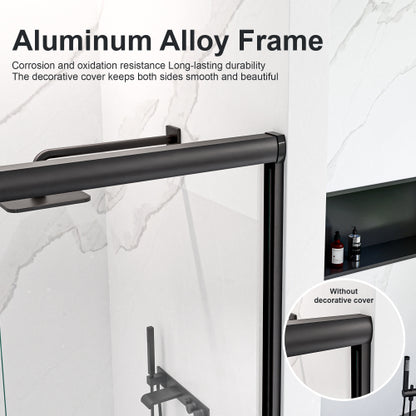 56"-60"W*72" H Semi-Frameless Double Sliding Shower Door, Bypass Shower Door, 1/4" (6mm) Thick SGCC Tempered Glass Door, Matte Black