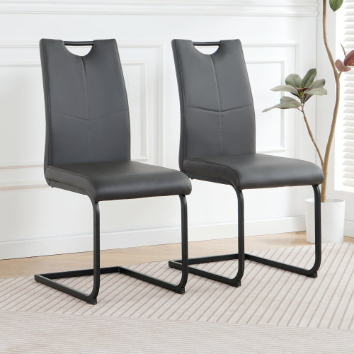 PU Upholstered Dining Chairs with Metal Legs, Set of 2, Charcoal/Gray