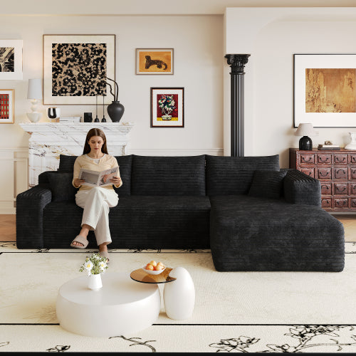 103 inch  Black L-Shape Cloud Deep-Seat Corner Sectional Sofa, No Assembly