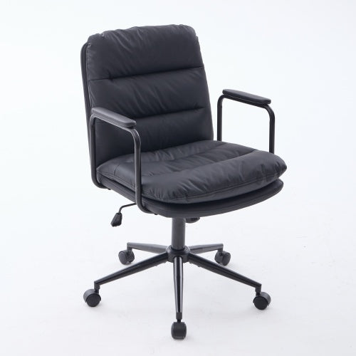 Office Chair,Mid Back Home Office Desk Task Chair with Wheels and Arms Ergonomic PU Leather Computer Rolling Swivel Chair with Padded Armrest,The back of the chair can recline 40¡ã (Black),SW1741BK