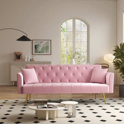 72 inch  Pink Velvet American-Retro Convertible Foldable Sleeper Sofa Bed