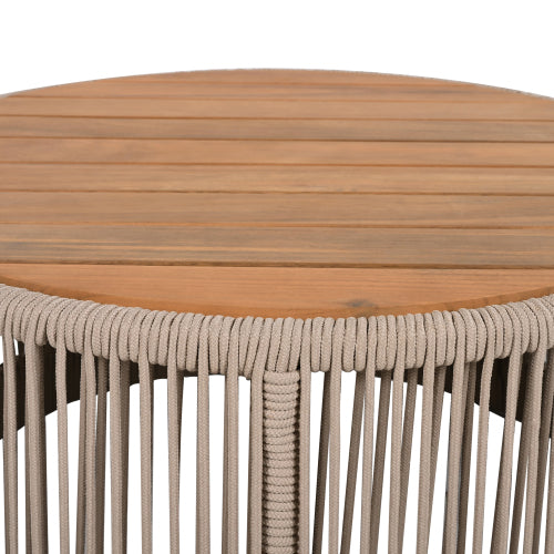 Outdoor Rattan rope & Acacia Wood Coffee Table - Patio Balcony Furniture for Garden, Yard, Balcony - Weather Resistant(Rope Beige, Natural Iron)