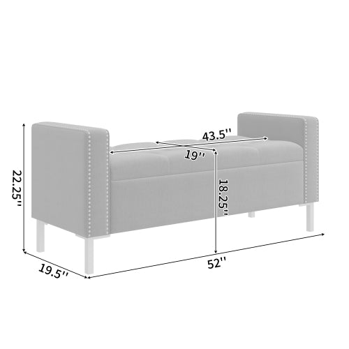 Square Arm Tufted Top Storage Bench Ottoman with Pewter Nailhead Trim in Plush Velvet in Charcoal Gray