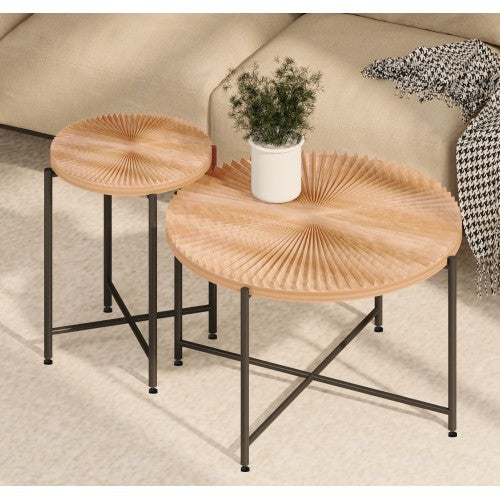 2-Piece Radial Pattern Cylindrical Table Set, Red Cedar-Brown