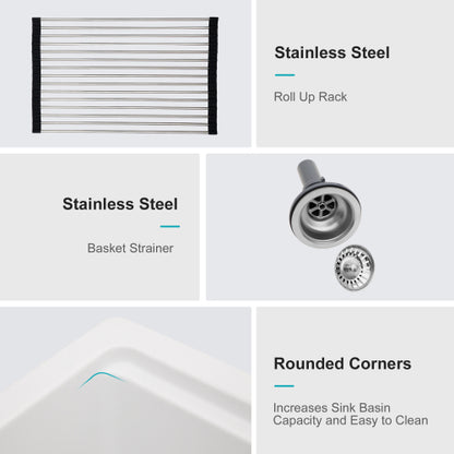 Quartz Kitchen Sink - 33" x 22" x 9.65" White granite composite Workstation Drop-in kitchen sink