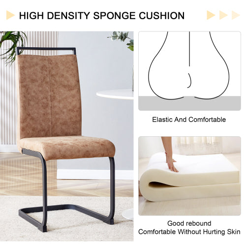 High Back Fabric Dining Chairs with C-Shaped Metal Legs, Set of 2, Brown/Black