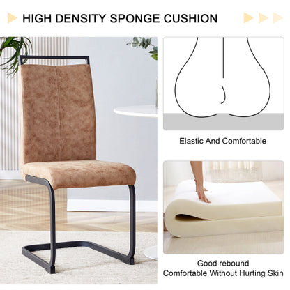 High Back Fabric Dining Chairs with C-Shaped Metal Legs, Set of 2, Brown/Black