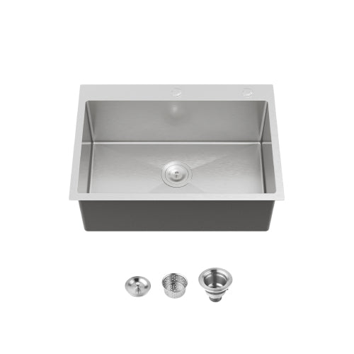 Stainless Steel Kitchen Sink, 27″x19″ Single Bowl, Overmount Handmade Sink in Dark Gray, with US Standard Drain and Hook