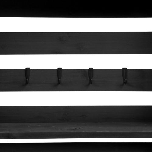 K&K 64.9"H Outdoor Potting Bench Table with Lockable Wheels, Solid Wood Outdoor Kitchen Island with Upper Hutch, Stainless Steel Top, Towel Rack ,Outdoor Storage for Grilling, Lawn Garden -Black