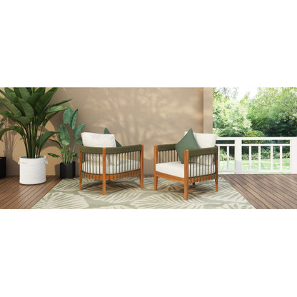 [Set of 2] Acacia Wood Outdoor Club Chair with Handwoven Rope Accents & Curved Backrest